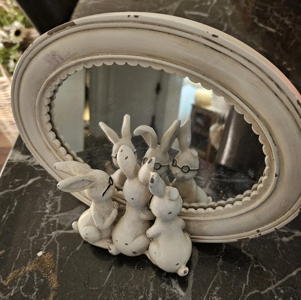 Charming White Bunny Mirror